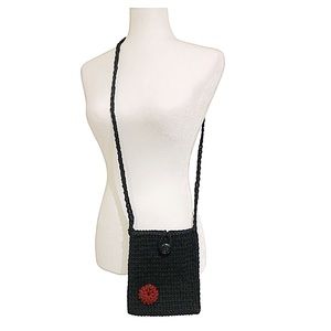 Flash Sale Crochet Bag Handmade Black & Red Flower Crossbody Bag Small